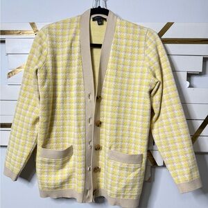Ann Taylor Yellow and Cream Houndstooth Cardigan -107